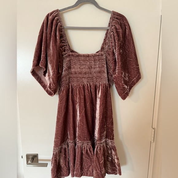 Free People Easy To Love Mini Dress in Currant Medium Embroidered Smocked - Picture 4 of 6